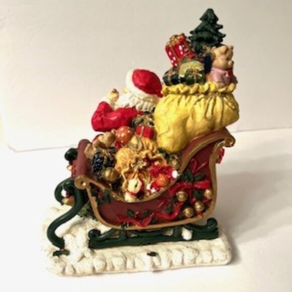 Santa Claus in Sleigh with bag stuffed with tree, toys & gift boxes ( Vtg ) - Picture 6 of 10